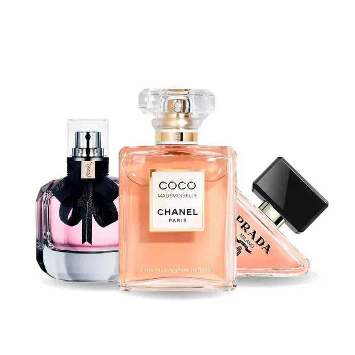 Pack of 3 Perfumes: Prada PARADOXE, Chanel COCO MADEMOISELLE, and Yves Saint Laurent MON PARIS – 100 ml each