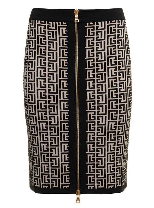 Balmain Woman'S Monogram Wool Pencil Skirt With Zip