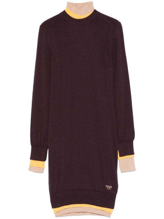 Fendi Multi Layer Wool Fitted Dress Clothing