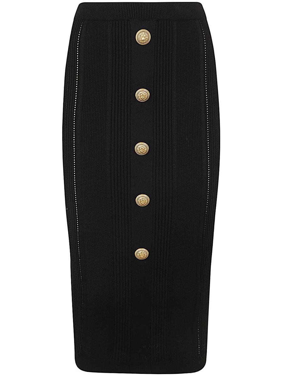 Balmain High Waist Five Button See Through Knit Midi Skirt Clothing