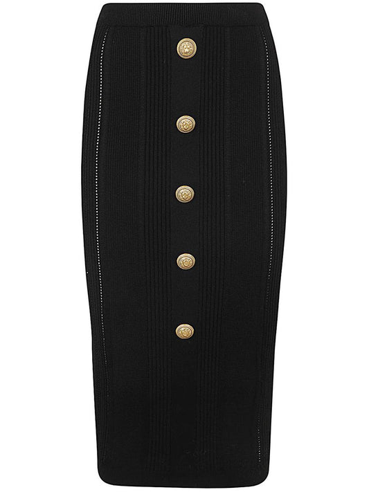Balmain High Waist Five Button See Through Knit Midi Skirt Clothing