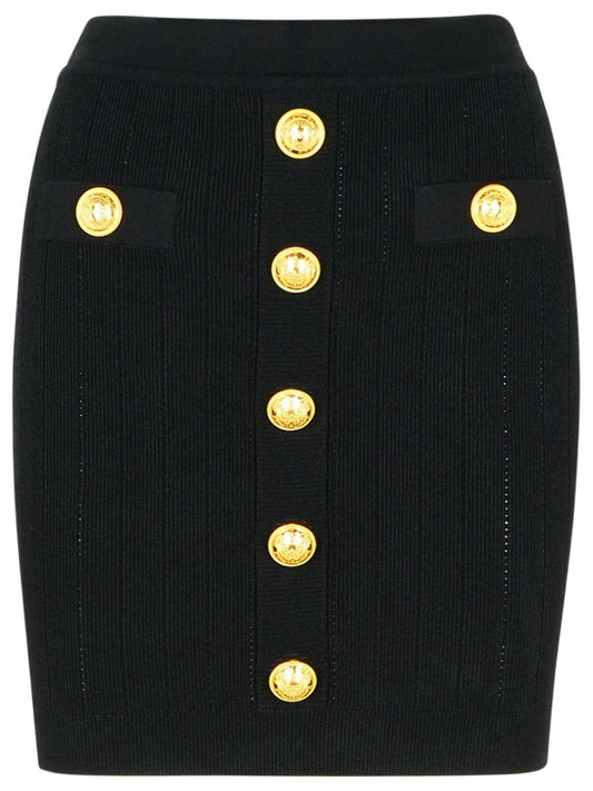 Balmain Black Viscose Blend Miniskirt