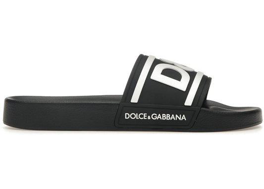 Dolce & Gabbana Beachwear Sliders Dg Logo Black White