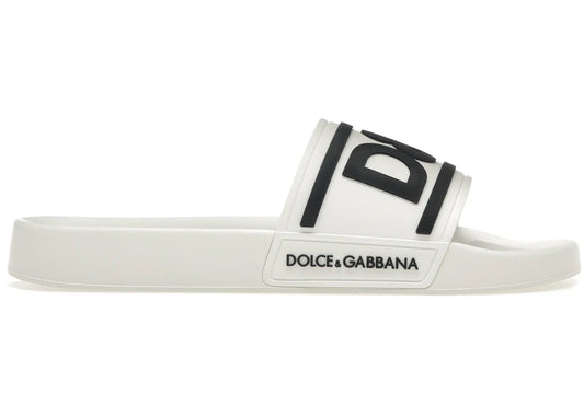 Dolce & Gabbana Beachwear Sliders Dg Logo White Black
