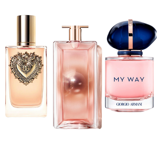 Pack of 3 Perfumes: Dolce & Gabbana Devotion, My Way by Giorgio Armani, and Lancôme Idôle (Eau de Parfum)