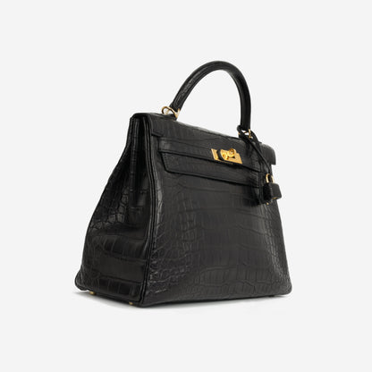 Hermès Kelly 32 – Noir Alligator Mississippiensis | Gold Hardware