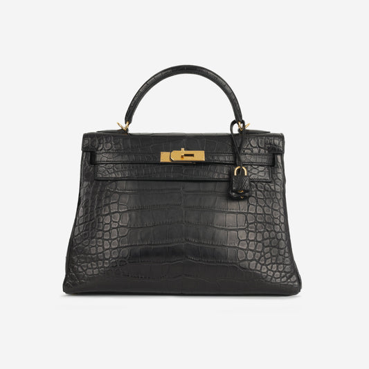 Hermès Kelly 32 – Noir Alligator Mississippiensis | Gold Hardware