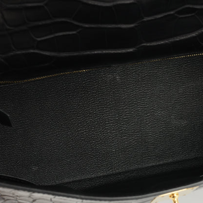 Hermès Kelly 32 – Noir Alligator Mississippiensis | Gold Hardware