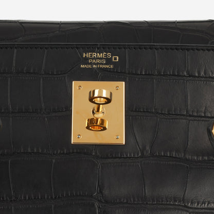 Hermès Kelly 32 – Noir Alligator Mississippiensis | Gold Hardware