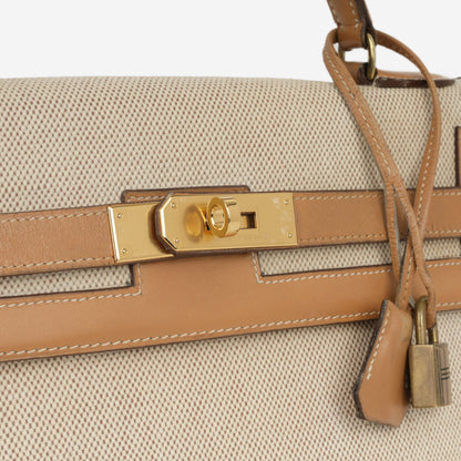 Vintage Kelly 32 - Natural Courchevel / Toile | Gold Hardware