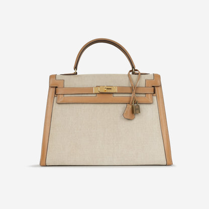 Vintage Kelly 32 - Natural Courchevel / Toile | Gold Hardware