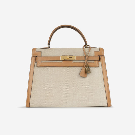 Vintage Kelly 32 - Natural Courchevel / Toile | Gold Hardware