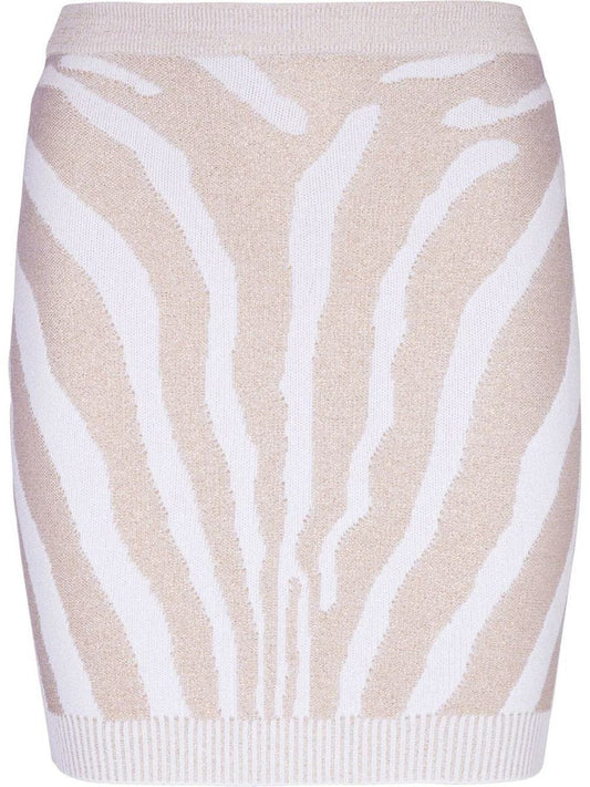 Balmain High Waist Zebra Print Knit Short Skirt