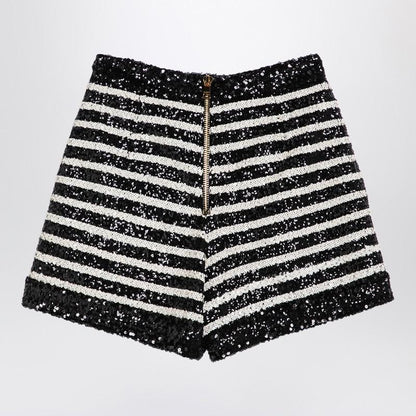 Balmain Black/White Striped Shorts With Sequins